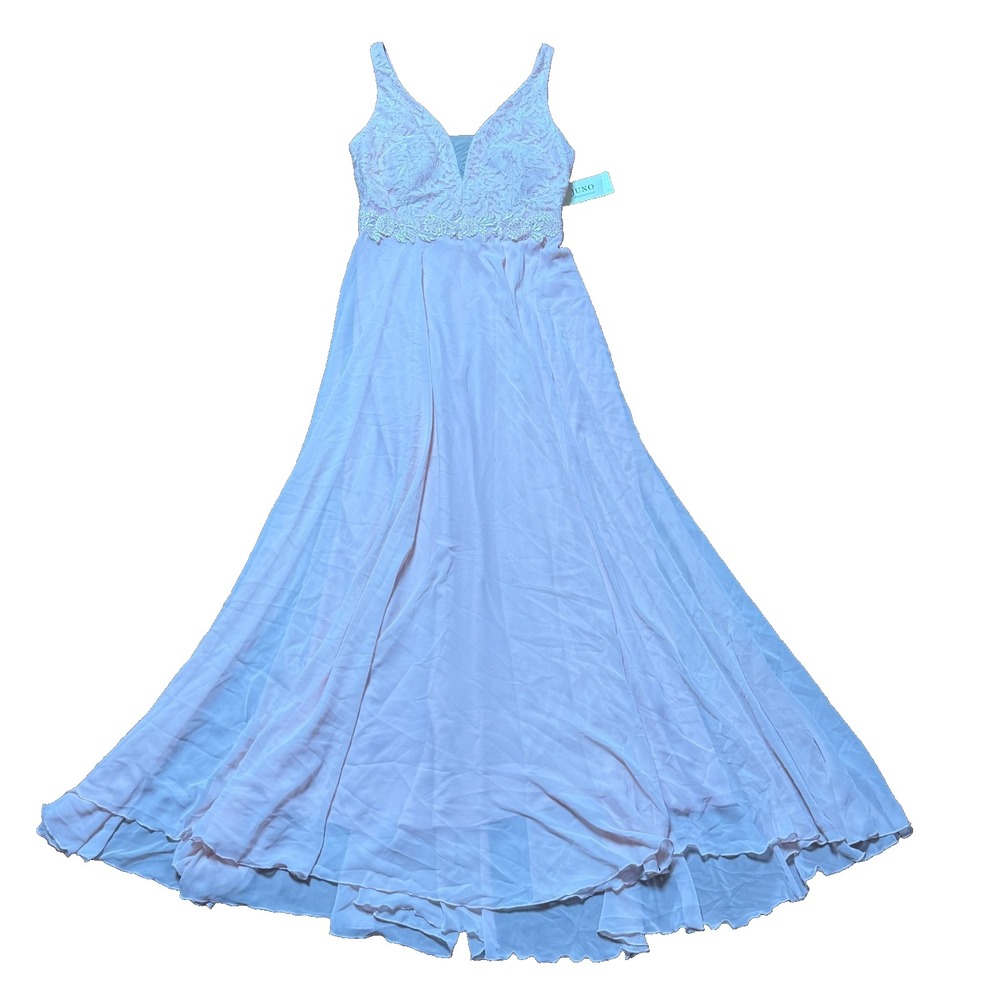 Blush Lace V-Neck Chiffon Bridesmaid Prom Wedding Guest Formal Gown M